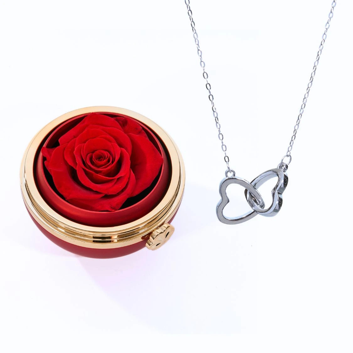 Interlocked Hearts | Necklace & Rose Gift